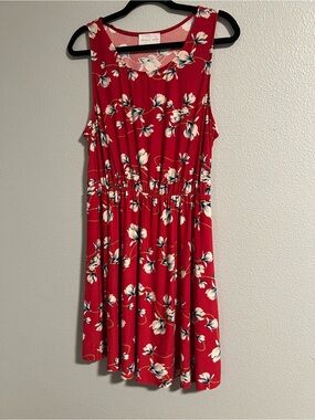 French Grey Pink Floral Tank with Blue Accents